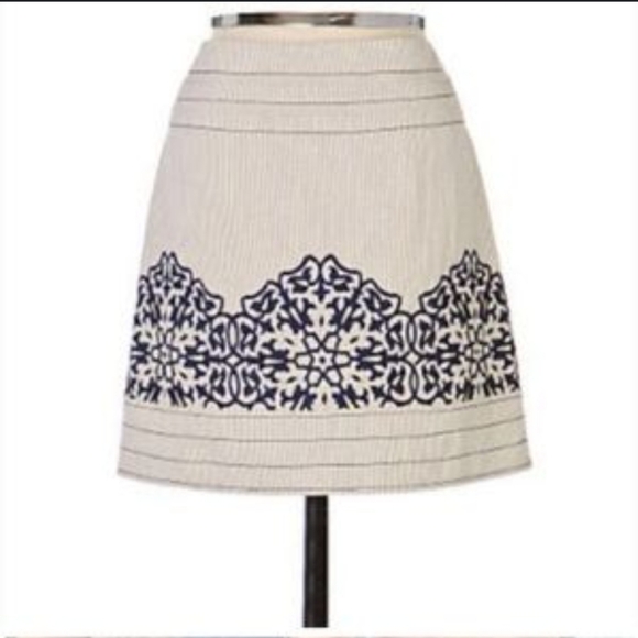 Vintage Anthropologie Floreat linen blend embroidered skirt 6 - Picture 1 of 10